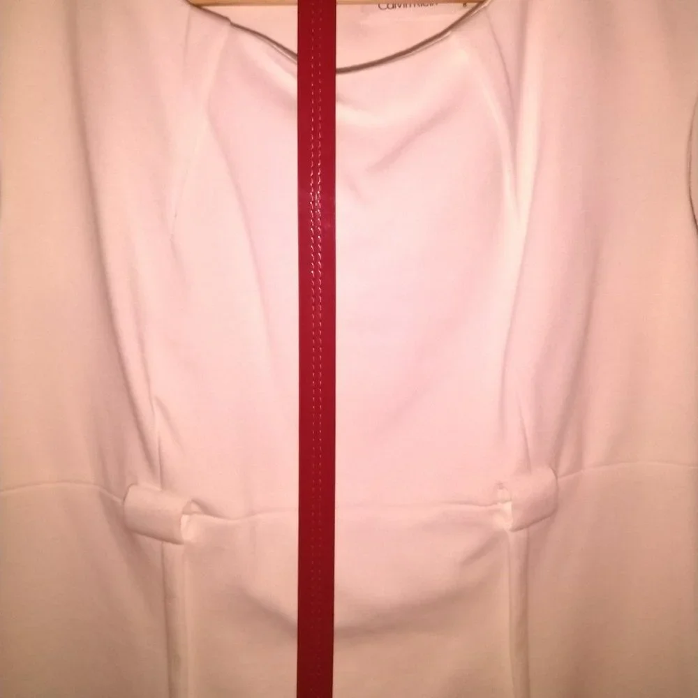 Calvin Klein White Midi Dress with Red Belt  ✨NWOT✨ - Picture 6 of 9